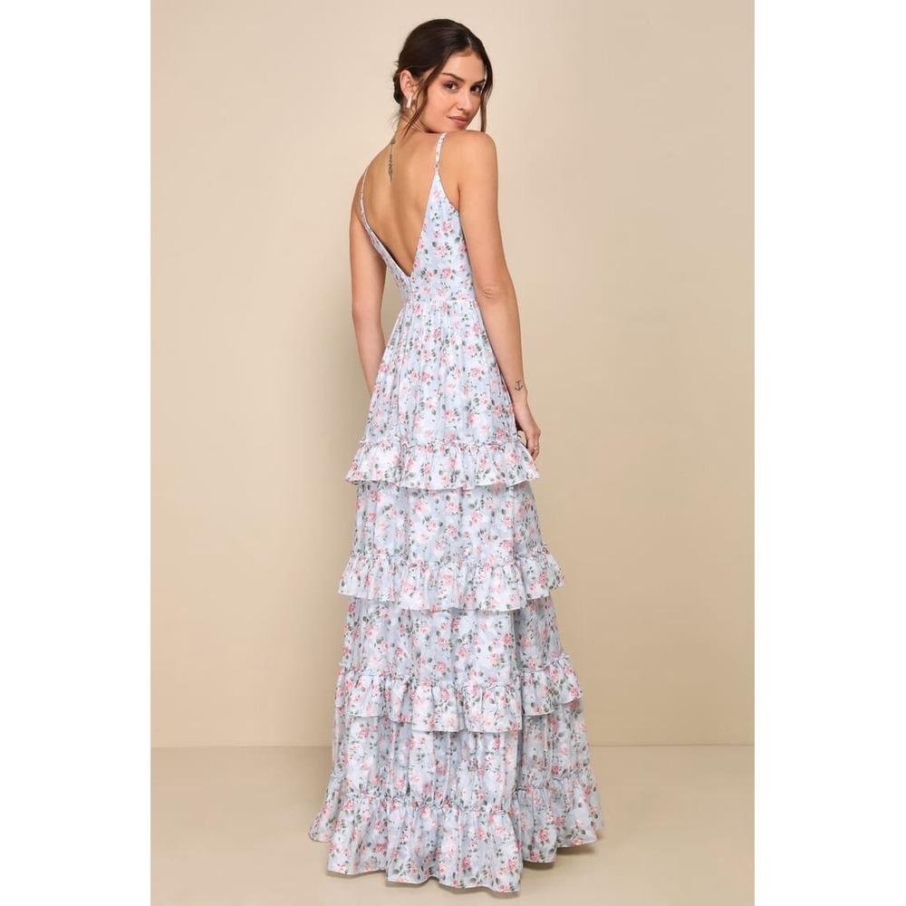 NEW Lulus Perfectly Charismatic Blue Floral Tiered‎ Ruffled Maxi Dress Lulus SM - Picture 2 of 5